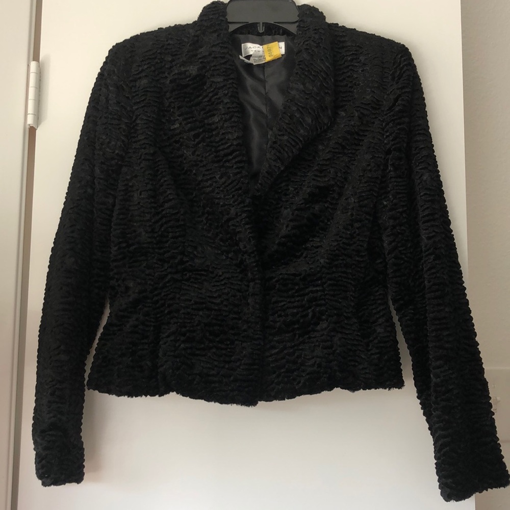 Jackie Jon NY black textured faux fur jacket size small